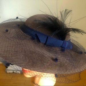 Custom Watteau Hat with Feathers and Veil